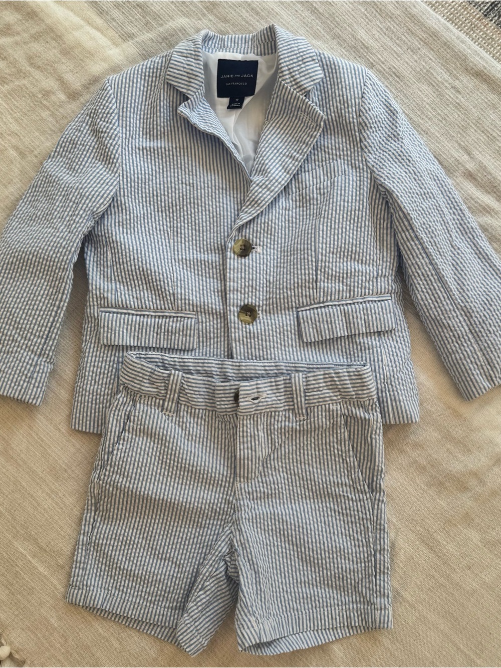 Janie and Jack Blue & White Striped Seersucker Blazer and Shorts